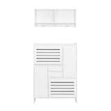 English Elm Multi-Functional Tipping Bucket Shoe Cabinet With Wall Cabinet, Space-Saving Design Foyer Cabinet With 2 Flip Drawers, Versatile Side Cabinet For Hallway, White