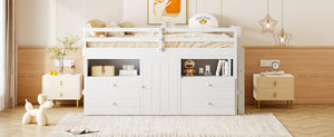 English Elm Twin Loft Bed with 4 Drawers Open Shelving and Cabinet for Kids Bedroom Storage White LT000762AAK