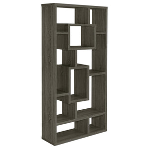 English Elm Weathered Geometric 10-Shelf Open-Back Bookcase with Mixed White Cappuccino Finish, 70.75" H B062P153821