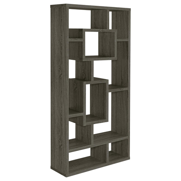 English Elm Weathered Geometric 10-Shelf Open-Back Bookcase with Mixed White Cappuccino Finish, 70.75" H B062P153821