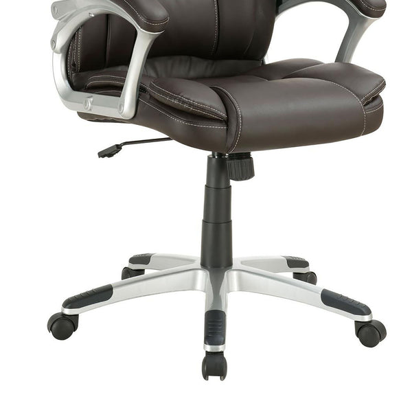 English Elm Dark Brown Plush Mesh & Leatherette Swivel Office Chair with Curved Armrests, Silver Accents, Adjustable Tilt and Height — Sleek Transitional Design for Home Office Comfort B062P153795