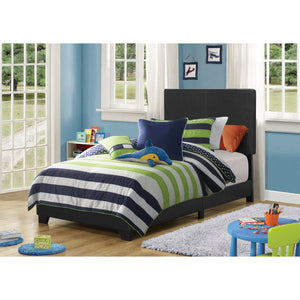 English Elm Black Faux Leather Twin Panel Bed Frame with Upholstered Headboard, Modern Black Finish, Durable PU Blend B062P155553