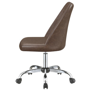 English Elm Brown Leatherette Office Chair with Diamond Stitching, Chrome Base, Adjustable Height & Casters for Comfort and Productivity B062P153793