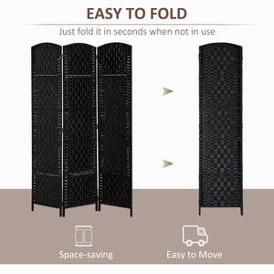 English Elm 6' Tall Wicker Weave Room Divider - Elegant 3-Panel Privacy Screen With Adjustable Hinges, Black Finish W2225P155589