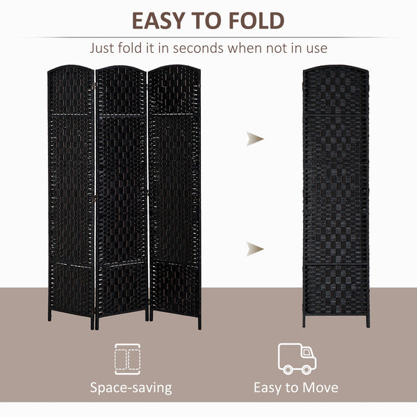 English Elm 6' Tall Wicker Weave Room Divider - Elegant 3-Panel Privacy Screen With Adjustable Hinges, Black Finish W2225P155589