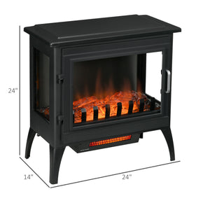English Elm 24" Electric Fireplace Stove with Realistic Flame & Log Ember Bed, 1000/1500W Heater, Cozy Safety Features W2225P155580