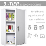 English Elm Kleankin Steel Wall Mount Medicine Cabinet 3 Tier Emergency Box For Bathroom Kitchen, Lockable With 2 Keys, White