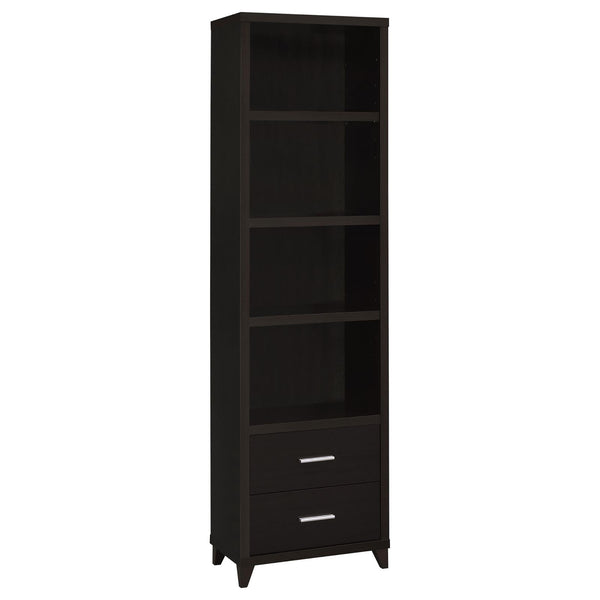 English Elm Cappuccino Modern Media Tower with 4 Open Shelves, 2 Drawers & Silver Pulls — Tall 76" Storage Unit B062P153829