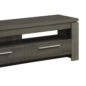 English Elm Weathered rustic 59" TV console with 2 drawers, open shelf & silver handles for organized livingroom storage B062P153850