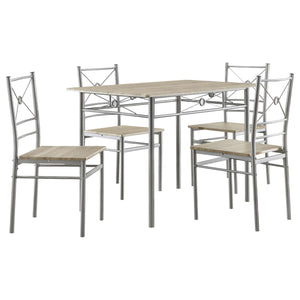 English Elm Taupe Transitional 5-Piece Rectangle Dining Set in Brushed Silver & Dark Bronze — Chic, Compact Elegance for Breakfast Nooks and Small Dining Rooms B062P153849