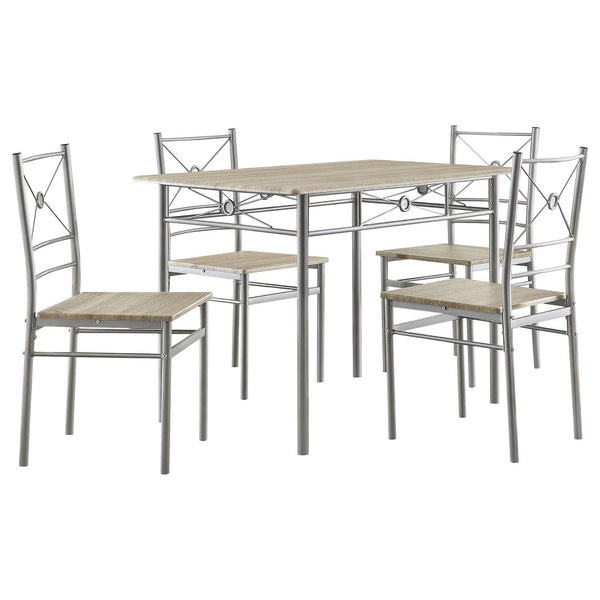 English Elm Taupe Transitional 5-Piece Rectangle Dining Set in Brushed Silver & Dark Bronze — Chic, Compact Elegance for Breakfast Nooks and Small Dining Rooms B062P153849
