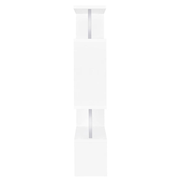 English Elm White 5-Tier Geometric Bookcase with Chrome Accents – Modern White Storage Shelves, 63.25"H Stylish Display for Books & Decor B062P153839