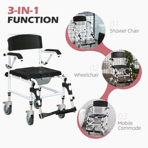 English Elm Accessibility Rolling Shower Commode Chair Aluminum Frame Waterproof Pu Padded Seat W2225P155599