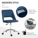 English Elm Modern Mid Back Office Chair With Velvet Fabric, Swivel Computer Armless Desk Chair With Hollow Back Design For Home Office, Blue