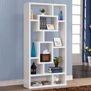 English Elm White Geometric 10-Shelf Open Back Bookcase with Interlocking Cubes Modern White Cappuccino Gray Finish B062P153818