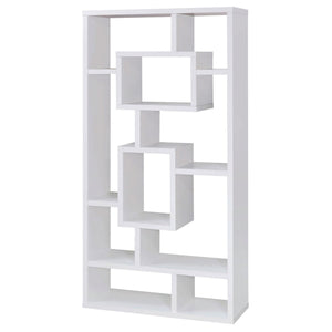English Elm White Geometric 10-Shelf Open Back Bookcase with Interlocking Cubes Modern White Cappuccino Gray Finish B062P153818