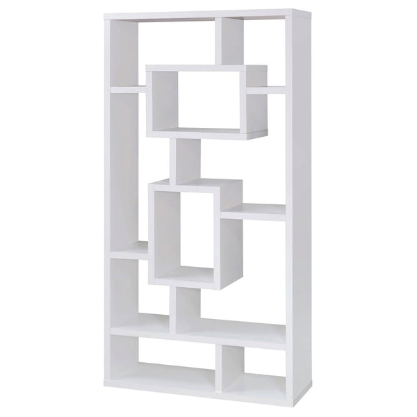 English Elm White Geometric 10-Shelf Open Back Bookcase with Interlocking Cubes Modern White Cappuccino Gray Finish B062P153818