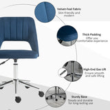 English Elm Modern Mid Back Office Chair With Velvet Fabric, Swivel Computer Armless Desk Chair With Hollow Back Design For Home Office, Blue