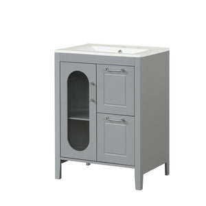 English Elm 24" Modern Bathroom Vanity with Ceramic Sink, Solid Wood & MDF Cabinet, Two Drawers, Shelf Grey N725P245273E