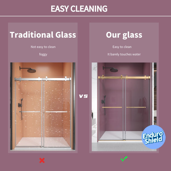 English Elm 68'' Frameless Double Sliding Shower Door with Tempered Glass and Spa Inspired Design Brushed Nickel B133P156471