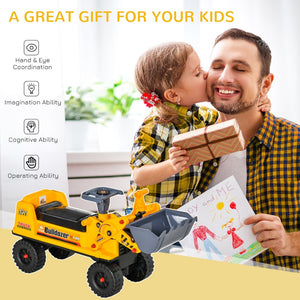 English Elm Kids Foot-powered Bulldozer Ride-on with Digging Bucket and Durable All-terrain Wheels W2225P155626