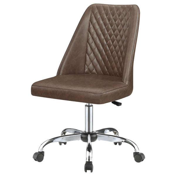 English Elm Brown Leatherette Office Chair with Diamond Stitching, Chrome Base, Adjustable Height & Casters for Comfort and Productivity B062P153793