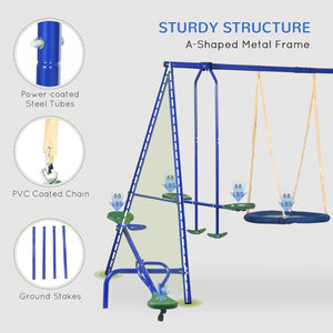 English Elm 616 Lbs Steel A-frame Backyard Playset with Saucer Swing Slide Seesaw and Glider W2225P155612