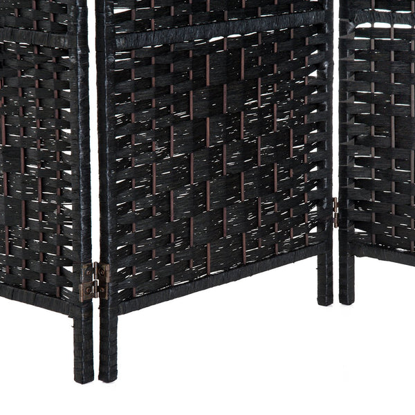 English Elm 6' Tall Wicker Weave Room Divider - Elegant 3-Panel Privacy Screen With Adjustable Hinges, Black Finish W2225P155589