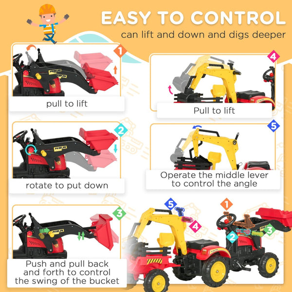 English Elm 3 in 1 Kids Pedal Ride on Excavator Bulldozer Toy with Detachable Cargo Trailer W2225P155625