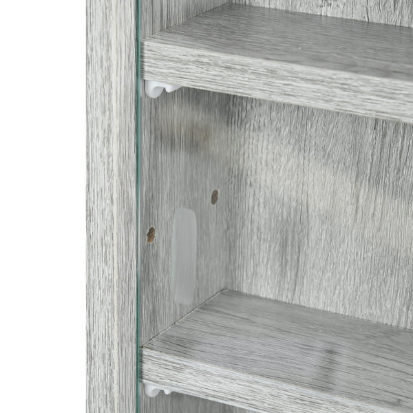 English Elm 5-Tier Display Cabinet with Glass Doors and Adjustable Shelves Wall-Mounted Collectible Case for Home Decor Gray W2225P155587
