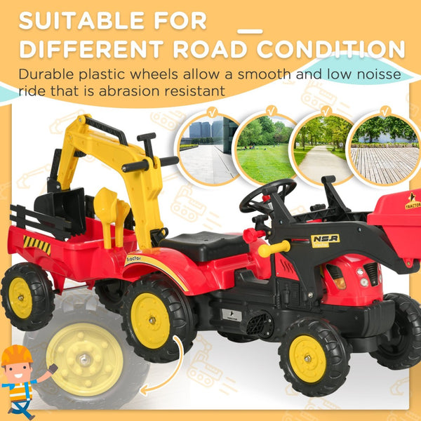 English Elm 3 in 1 Kids Pedal Ride on Excavator Bulldozer Toy with Detachable Cargo Trailer W2225P155625