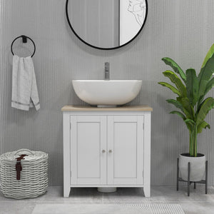 English Elm Kleankin Compact Pedestal Sink Storage Cabinet With Adjustable Shelf – Stylish White Bathroom Vanity W2225P155581
