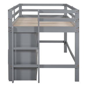 English Elm Twin Loft Bed with 4 Drawers Open Shelving and Cabinet for Kids Bedroom Storage Gray LT000762AAE