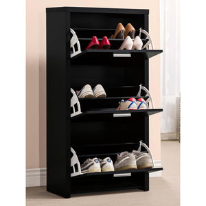 English Elm Black 3-Drawer Shoe Rack | Sleek Pull-Out Storage Cabinet, Holds 12 Pairs, Minimalist Black with Silver Accents B062P153804