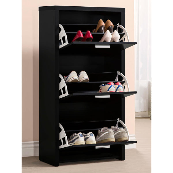 English Elm Black 3-Drawer Shoe Rack | Sleek Pull-Out Storage Cabinet, Holds 12 Pairs, Minimalist Black with Silver Accents B062P153804