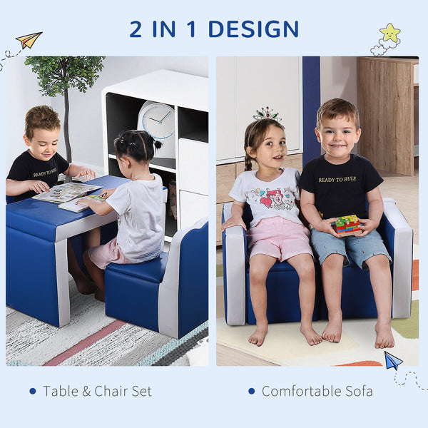English Elm Kids 2-In-1 Sofa Set - Multi-Functional Toddler Table And Chair With Hidden Storage, Soft Blue Comfort W2225P155606