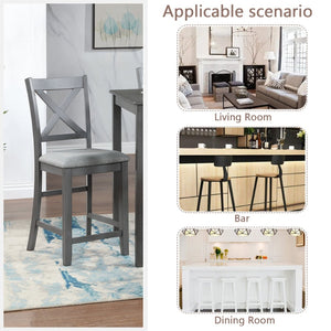 English Elm Dining Counter Height Chair Set of 4 Solid Wood Linen Seat Mid-century Kitchen W1998126382