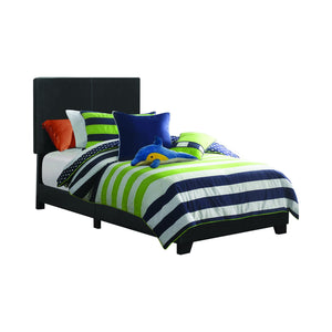 English Elm Black Faux Leather Twin Panel Bed Frame with Upholstered Headboard, Modern Black Finish, Durable PU Blend B062P155553
