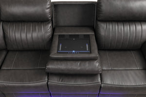 English Elm Modern Aviator Recliner Sectional Sofa with Bluetooth Speakers, Touchpad Control, Wireless Charging and LED Ambience Gray B009S01294