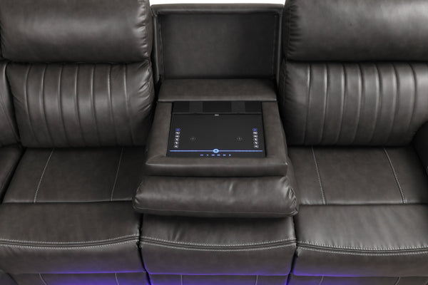 English Elm Modern Aviator Recliner Sectional Sofa with Bluetooth Speakers, Touchpad Control, Wireless Charging and LED Ambience Gray B009S01294