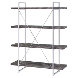 English Elm Rustic Grey Herringbone Bookcase with Industrial Metal Frame, 4 Full-Length Shelves, Stylish Storage B062P153825