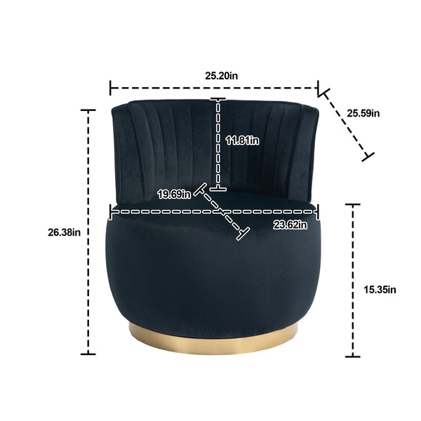 English Elm 360 Cozy Swivel Barrel Chair Velvet Accent Armchair with High-Density Foam, Sturdy Frame, 300lb Capacity Black W395P145393