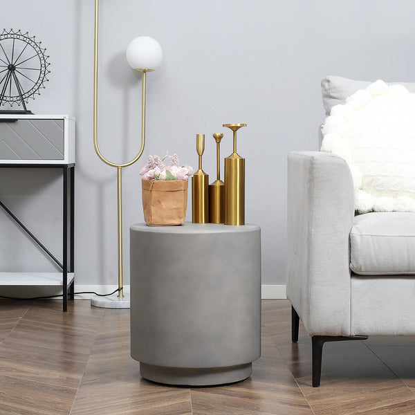 English Elm Round Concrete Side Table with Adjustable Feet, Lightweight Weatherproof Accent for Indoor/Outdoor Decor W2225P155591