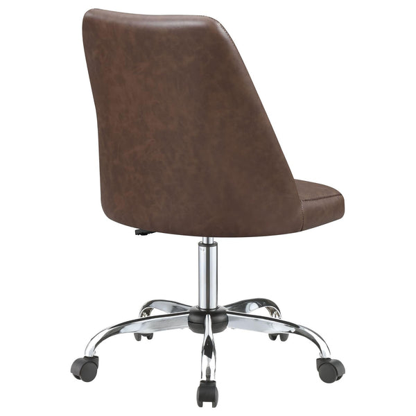 English Elm Brown Leatherette Office Chair with Diamond Stitching, Chrome Base, Adjustable Height & Casters for Comfort and Productivity B062P153793