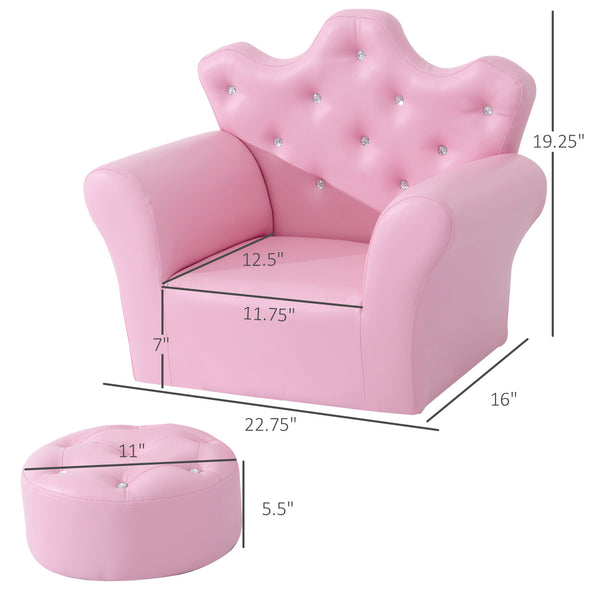 English Elm Kids Sofa Set - Enchanting Upholstered Armchair With Footstool For Toddlers, Pink Princess Design W2225P155607