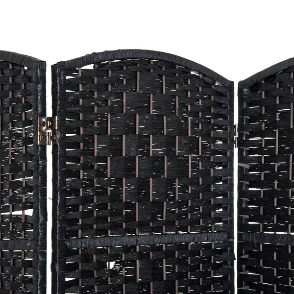 English Elm 6' Tall Wicker Weave Room Divider - Elegant 3-Panel Privacy Screen With Adjustable Hinges, Black Finish W2225P155589