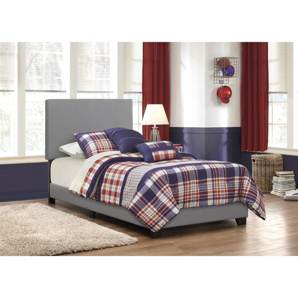 English Elm Grey Luxury Faux Leather Twin Panel Bed with Modern Upholstery, Black Legs, Durable Hardwood Frame B062P155554