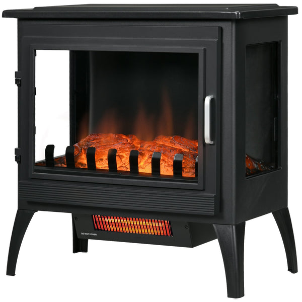 English Elm 24" Electric Fireplace Stove with Realistic Flame & Log Ember Bed, 1000/1500W Heater, Cozy Safety Features W2225P155580