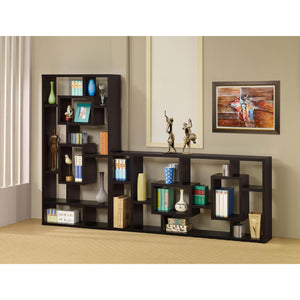 English Elm Cappuccino Geometric 10-Shelf Open Back Bookcase — White, Cappuccino & Grey Finish, Modern Display Organizer B062P153823