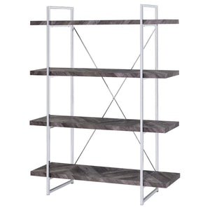 English Elm Rustic Grey Herringbone Bookcase with Industrial Metal Frame, 4 Full-Length Shelves, Stylish Storage B062P153825